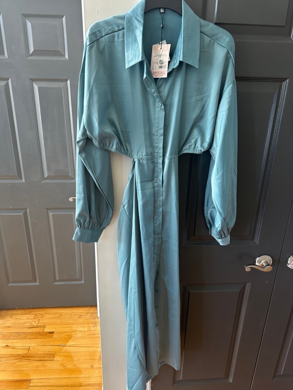 ASOS Teal Long Sleeve Button-Down Maxi Dress